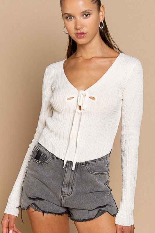 Whipped Cream V Neck Sweater Top
