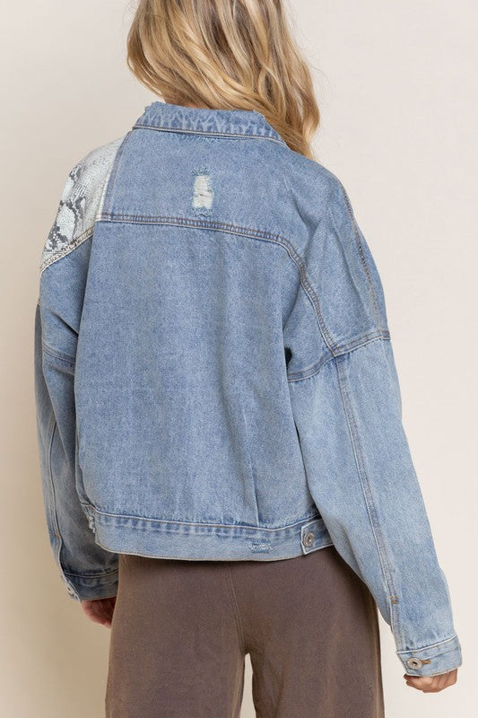 Snake Skin Button Down Denim Jacket